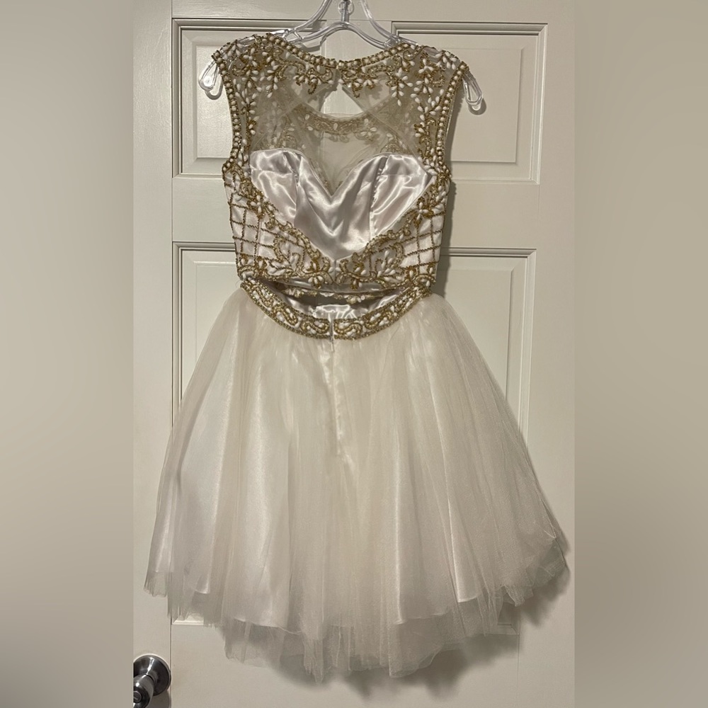 White and gold two-piece homecoming dress